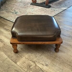 Vintage Dark Brown Leather Stacking Footstool 17” Square Ottoman Ethan Allen